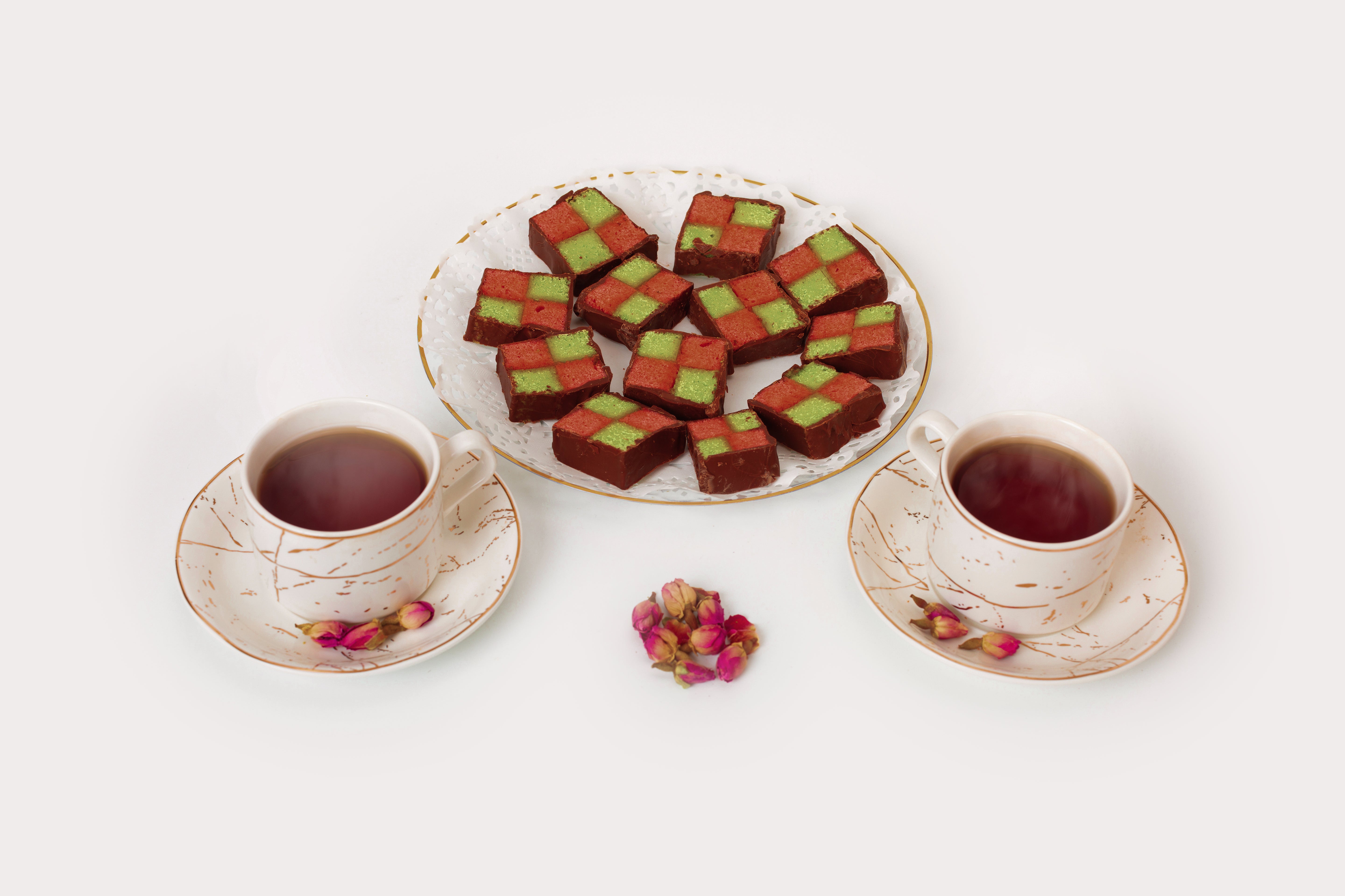 Battenberg cake - Layalee Eid with cup of tea